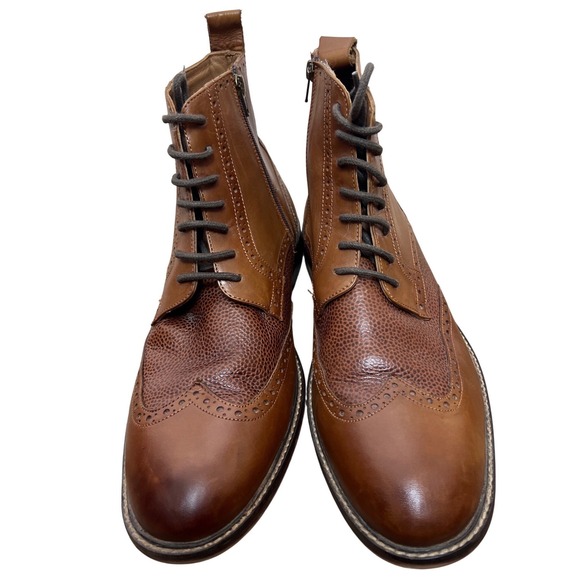 Thomas & Vine Mens Tan Leather Wingtip Brogue Lace Up Zip Ankle Boots 12 Night‎ main image 7